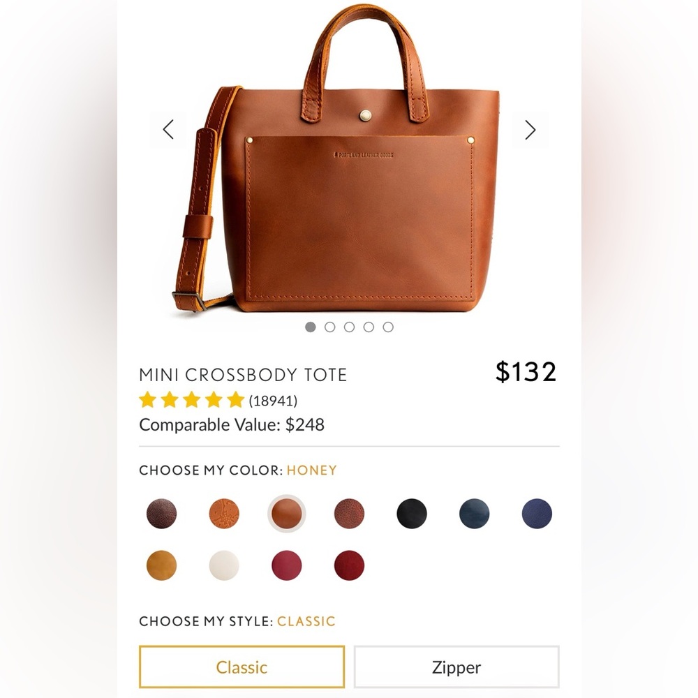 Portland Leather Honey Crossbody Tote Bag